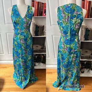 Vintage Blue and Purple Floral Maxi